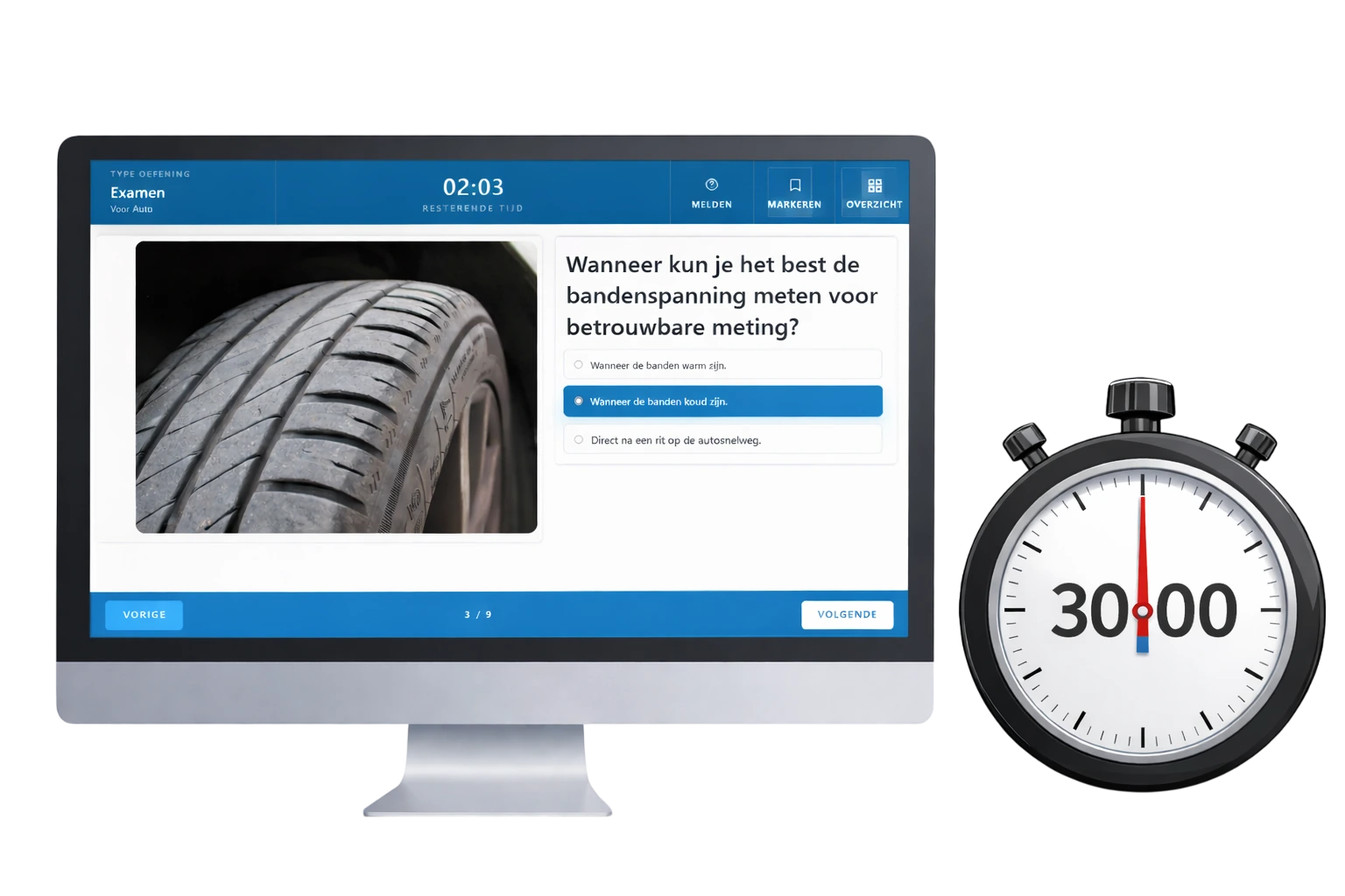 Gratis proefexamen theorie voor auto oefenen met timer en examenscherm bij TheorieFree