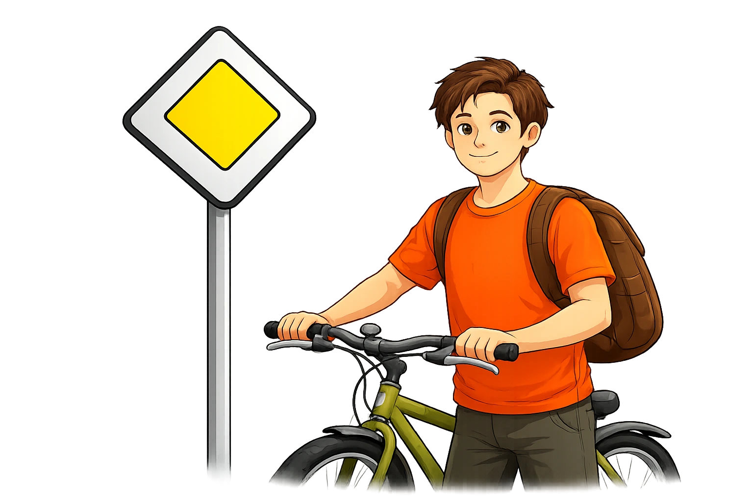 Voorrang en voor laten gaan oefenen met fietser, voorrangsbord en verkeersinzicht op kruispunten