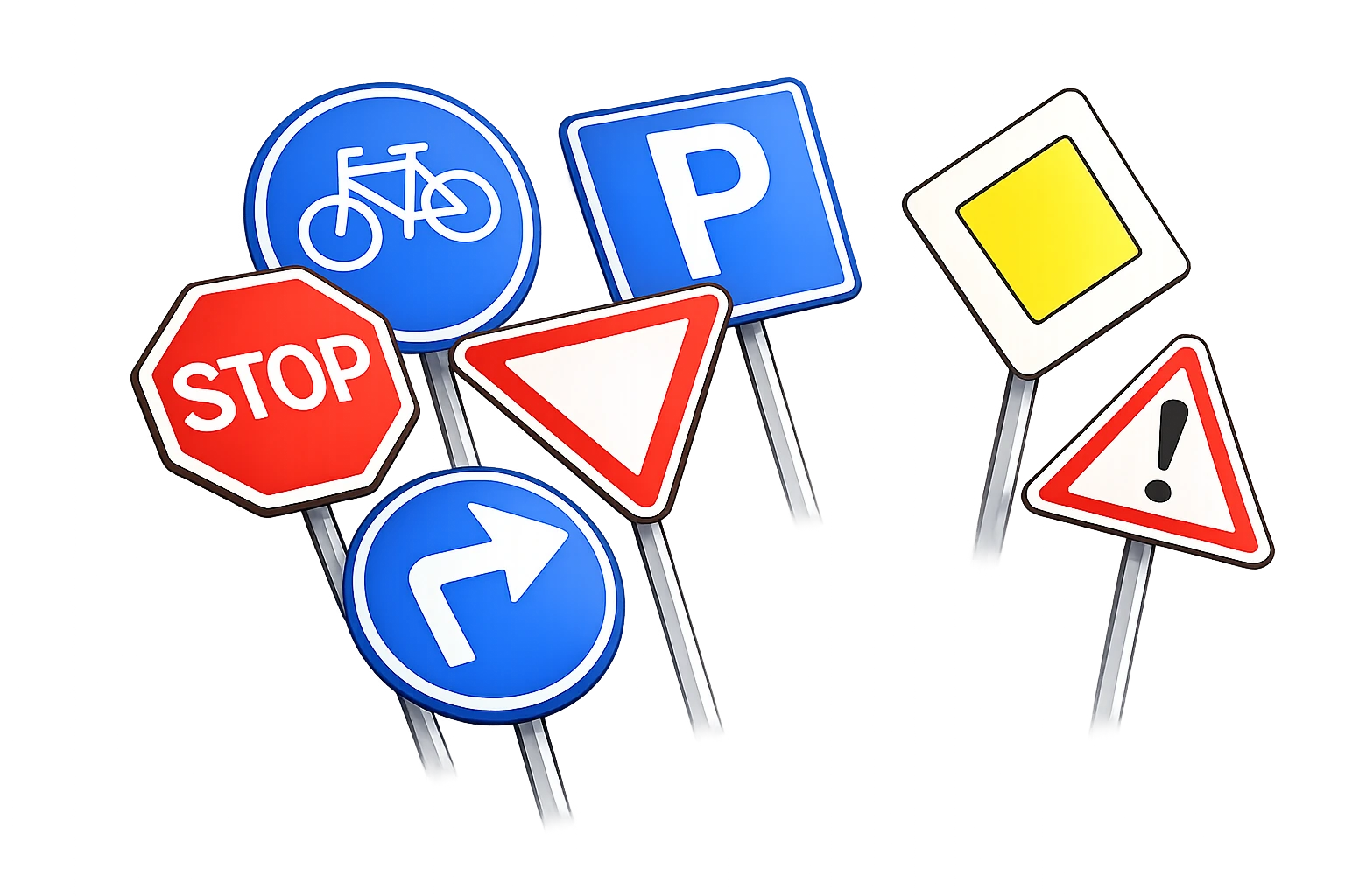 Verkeerstekens en aanwijzingen oefenen met verschillende verkeersborden en verkeerssymbolen