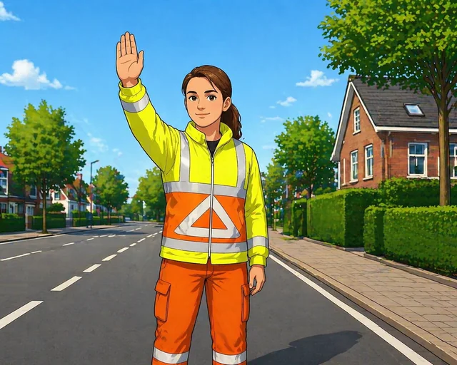 Verkeersregelaar met opgestoken hand als stopteken